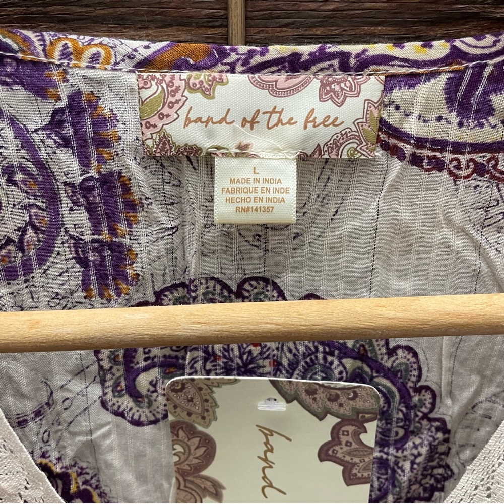 Band of the Free Elegant Paisley Crop Top Purple and Cream, Size L, NWT. - Picture 5 of 7